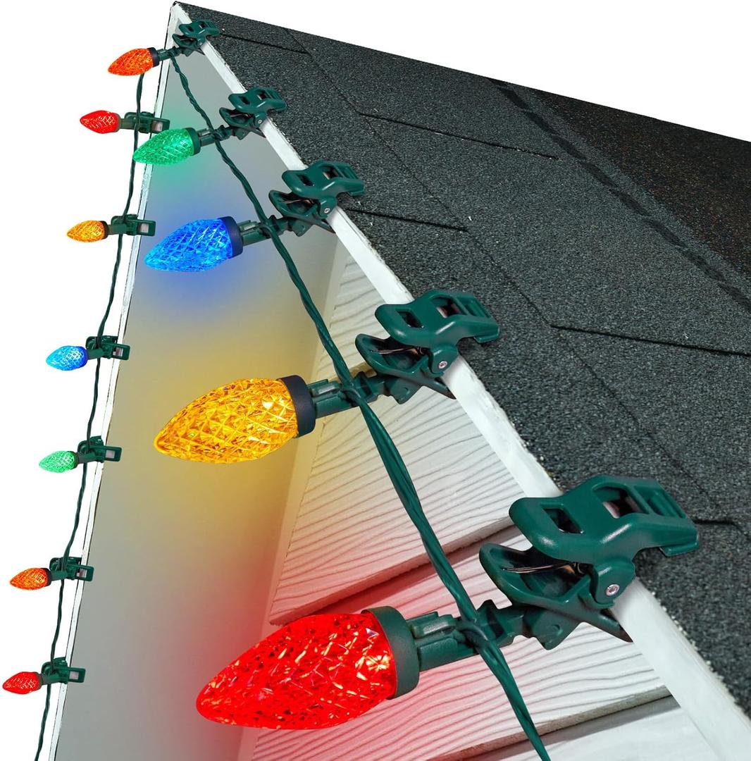 C9 LED Christmas Lights Outdoor, 99 Feet 150 LED C9 String Lights with 150 Spring Clips, Waterproof Connectable Christmas Tree Lights for Outside Roofline Patio Home Xmas Decor, Multicolor (102 Ft)