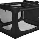 33 x 25 x 25 Inch Collapsible Soft Dog Crate for Dogs Up to 70 lbs, Portable Travel Pet Kennel with 4 Zip Doors, Foldable Indoor Outdoor Crate with Mat, Carry Bag, Black