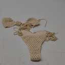 SHENHE Women's Crochet Swimsuits 2 Piece Triangle Halter 3D Flower String Bikini Set (Small, Apricot)