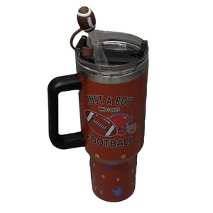 40 oz Football Tumbler with Handle and Straw, Stainless Steel Insulated Cup 40 oz, Reusable Football Coffee Mug with Leak Proof Lid