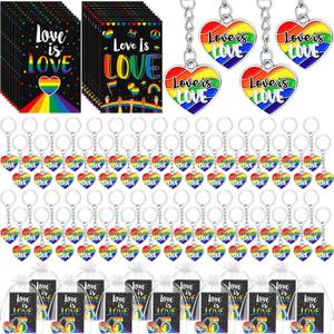 Nosiny Pride Rainbow Keychains and Love is Love Cards Gift Bulk LGBTQ Flag Gay Lesbian Sweetest Day Accessories for Men Women