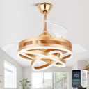Dawn Whisper 42 Inch Retractable Ceiling Fans Modern Gold Chandelier Ceiling Fans with Lights for Bedroom Living Room Quite DC Motor 6 Speeds 3 Color Dimmable LED Light