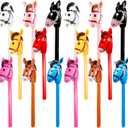 16 Pack 40 Inch Inflatable Stick Horse Bulk Children Blow Up Pony Stick Balloon Inflatable Horsehead Stick for Kids Birthday