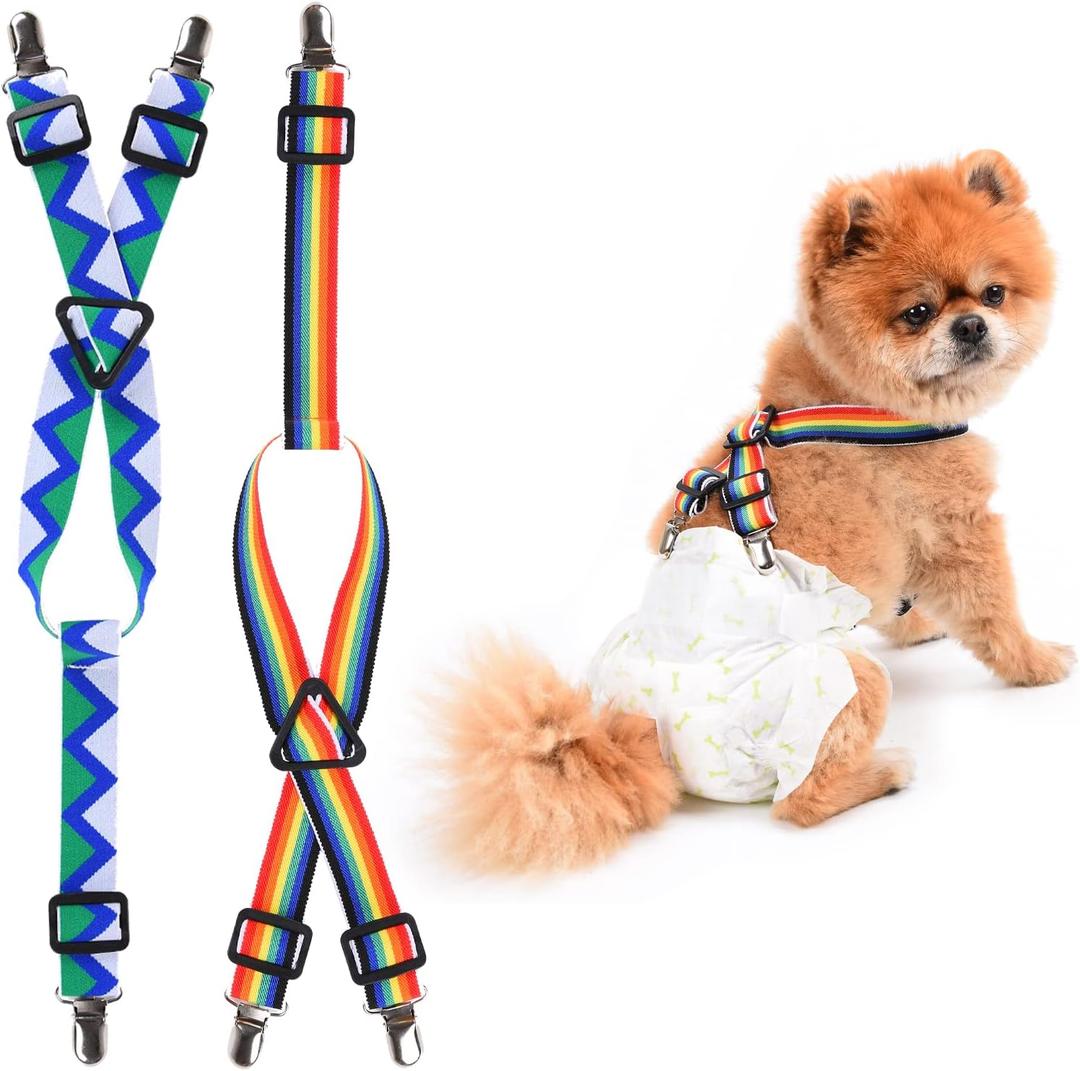 2 Pieces Dog Diaper Suspenders | Adjustable Elasticity Dog Suspenders | Belly Bands Canine Harness | Female Male Puppy Dress & Diaper Keeper | for Small Medium and Large Dogs (Rainbow, Blue, XL)
