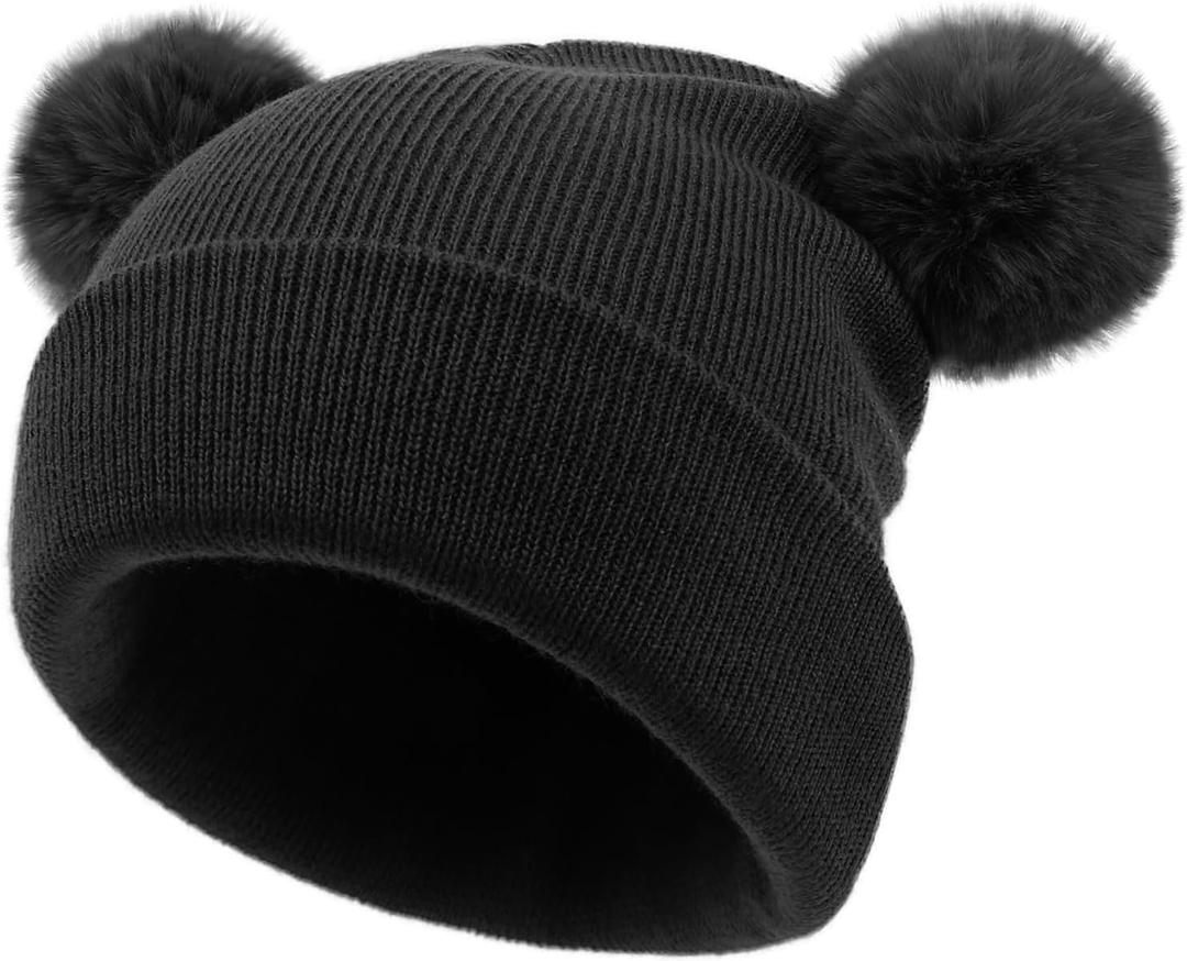 Baby Beanie Hats Toddler Infant Winter Hat for Boys Girls Newborn Beanies with Pom Pom (Black)