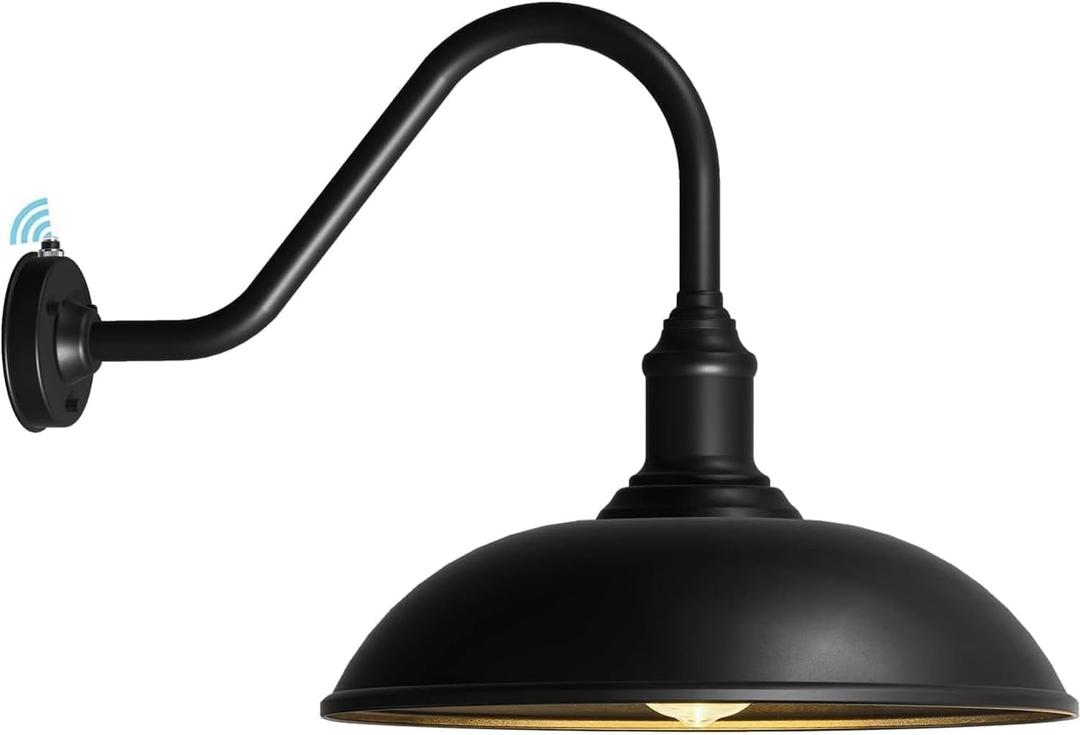 24 Inch Extra Large Outdoor Gooseneck Barn Light with Extended Gooseneck Arm - Automatic Dusk to Dawn Sensor, Weatherproof, Rustproof Wall Mounted Exterior Light Fixture for Farmhouse, Garage (24 Diameter-1 Pc)