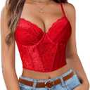 Avidlove Lace Bralette for Women V Neck Bustier Corset Tops with Underwired Racerback Adjustable Strap Crop Top, S
