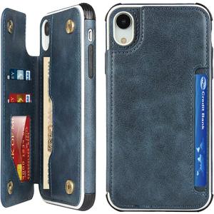 Cavor for iPhone Xr Case Wallet Phone Case Blue | with Card Holder, for Women Men, with Stand, and Strap, Leather, Shockproof, Protective