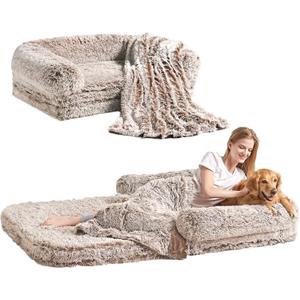 EHEYCIGA Foldable Human Dog Bed, 72"x44"x11" Orthopedic Memory Foam Human Sized Dog Bed, Waterproof Pet Bed for People, Faux Fur Pet Couch for Adult with Non-Slip Bottom, Faded Brown (72x44x11(Folded 44x36))