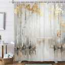 Abstract Gold Grey Tree Shower Curtain, Neutral Marble Boho Ombre Minimalist Chic Art Oil Painting Modern Style Shower Curtain Set, Bright Gray Landscape Fabric Bathroom Curtain 12 Hooks, 70 X 70IN