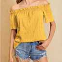 MakeMeChic Women's Summer Off Shoulder Tops Ruffle Short Sleeve Dressy Casual Blouse Top (Yellow, XL)