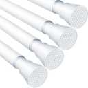 MEXAU 4 Pack White Tension Rod 16 To 26 Inch Adjustable Spring Tension Curtain Rods No Drilling Short Curtain Rod Extendable Small Spring Tension Rod for Closet Cupboard Bars Refrigerator White-4P