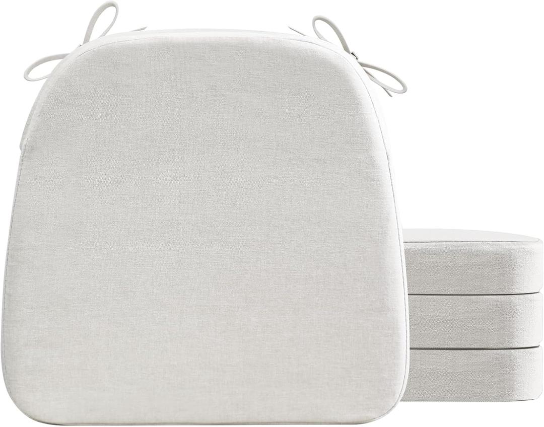 AAAAAcessories D-Shaped Chair Cushions, 2" Thick Dining Chair Pads with Ties and Removable, Machine-Washable Cover, 17" x 16", Set of 4, Natural Linen