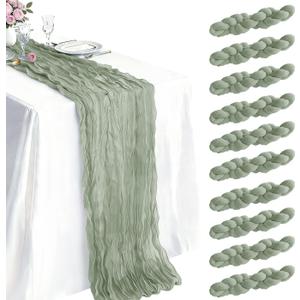 10 Pack Sage Green Cheesecloth Table Runner 21 x 120 Inch Boho Gauze Sheer Table Runner 10FT Long for Wedding Baby Shower Bridal Shower Easter Holiday Birthday Home Decor