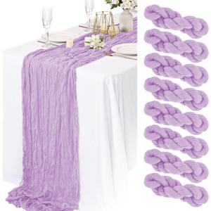 8 Pack Lilac Cheesecloth Table Runner 10FT Long Boho Gauze Fabric Table Runner Vintage Rustic Sheer Runners for Wedding Party Bridal Baby Shower Table Decorations
