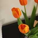 dallisten 10Pcs Orange Artificial Tulips Silk Flowers, Long Stem and Green Leaves, Fake Flowers Decoration for Vase, Wedding, Party, Kitchen, Office, Home, Bedroom, Table Centerpiece Decor