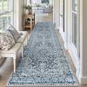 KUTA Vintage Washable Rug Runners 3x10, Blue White Non-Slip Kitchen Hallway Long Rugs 10ft with Rubber Backing, Printed Modern Soft Carpet for Entryway Indoor Dining Room
