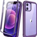 Diaclara Designed for iPhone 12/12 Pro Case, Full Body Rugged with Built-in Touch Sensitive Anti-Scratch Screen Protector, Soft TPU Bumper for iPhone 12/12 Pro 6.1" (Purple and Clear)