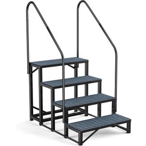 RV Steps Spa Steps with Handrail -4 Step Hot Tub Steps Trailer Steps Mobile Home Stairs for 5th Wheel RV, Trailer, Hot Tub, Pool, Porch with Non-Slip Mats