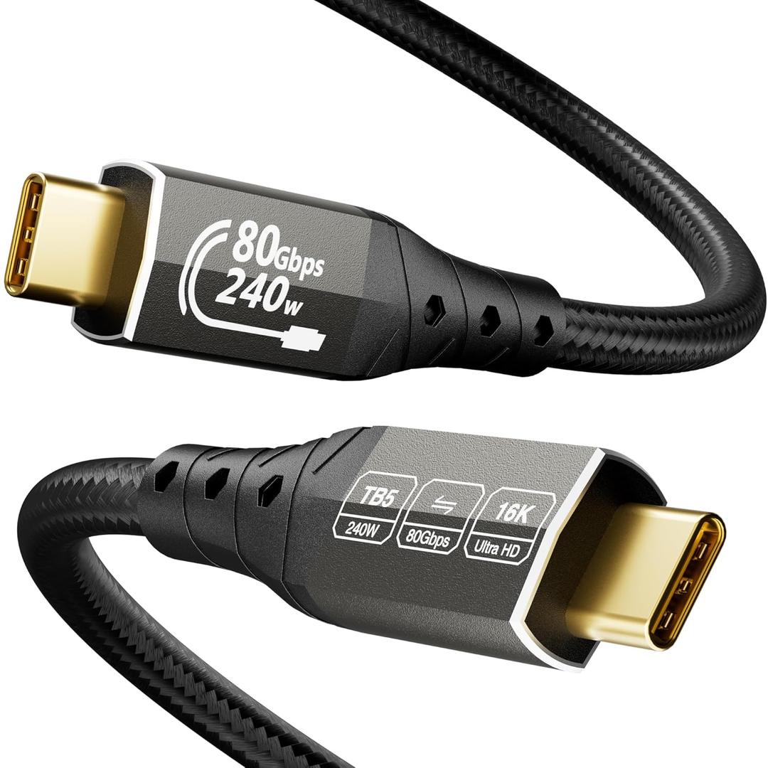 ZIKNYDO 16K for Thunderbolt 5 Cable 6.6FT/2m, USB C 80Gbps Data Transfer, 120Gbps Bandwidth for 16K/Dual 8K Displays, PD3.1 240W Charging for Thunderbolt 4, MacBook M4, eGPU, Mac mini M4 Pro, Monitor