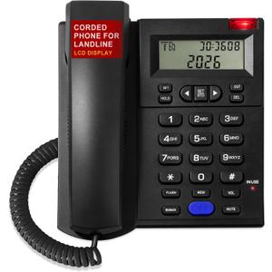 Uvital Corded Phone for Landline, Black Telephone Landline Phones, Desktop Telephone for Home/Office/Hotel with LCD Display Caller ID-Ringer Volume Hands Free, Easy-to-Use