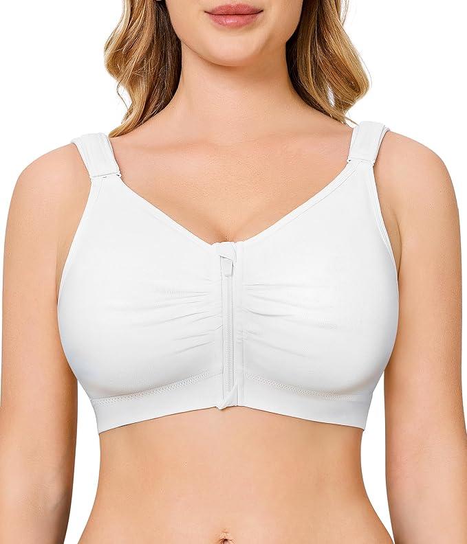 CYDREAM Zip Front Bra for Women Wireless Full Coverage Comfort Everyday Post Surgery Compression Bras Adjustable Straps, Large