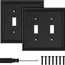 Black Modern Decorative Wall Plate Light Switch Cover Decorator Outlet Covers Rocker Switch Plates Bamboo Fiber Material Wall Plates for Kitchen Bathroom (2 Gang Double Toggle-2 Pack)