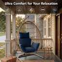 Egg Chair Cushion with 8 Securing Straps, Water-Repellent & Fade-Resistant Faux Linen, Removable Cover, Replacement Cushion for Most Single Outdoor Hanging Swing Egg Chairs Navy