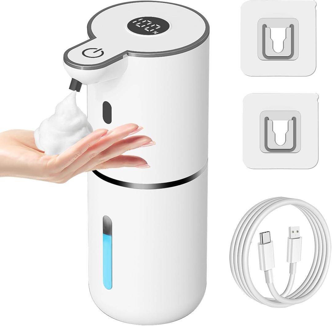 OHIFAST Automatic Foaming Soap Dispenser Touchless, USB Rechargeable Smart Hand Soap Dispenser, 6-Level Adjustable, 12.8oz/380mL Wall Mounted for Bathroom Kitchen Dish Soap-White