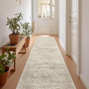 Rug Runners for Hallways Non Slip - 2x8 Runner Rug for Bedroom, Washable Runner with Rubber Backing, Soft Low-Pile Carpet for Kitchen, Laundry, Bathroom (2'x8', Beige/Ivory)