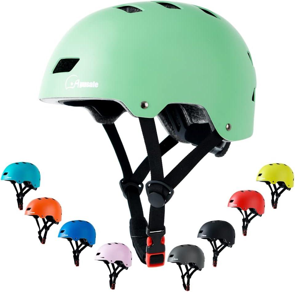 Bike Skateboard Helmet, Adjustable and Multi-Sport for Skate Scooter, 3 Sizes for Adult Youth Kids Toddler (Medium, Mint Green)
