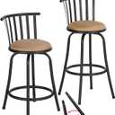 Bar Stools Swivel Set of 2, Barstools Adjustable Counter Height Low Back with Comfortable Footrest, Armless Bar Chairs for Kitchen Island Bar Height with Interchangeable Legs, 24/29 Inch, Brown
