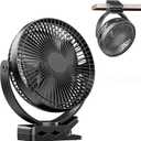 ATEngeus USB Desk Fan, Rechargeable Portable Fan, 8-Inch Clip on Fan, 10000mAh Stroller Fan, 4 Speeds Strong Airflow, 720 Rotation, with Sturdy Clamp, Suitable for home, office and stroller (TF-29B-8'')