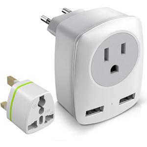 European Travel Plug Adapter, The US to Europe & UK Power Outlet Converter, USA to England Ireland German Italy Spain France Greece Iceland International Electrical Adaptor USB Wall Charger