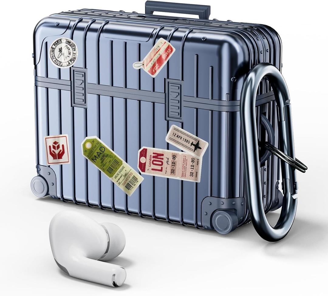 KOREDA Compatible with AirPods Pro 2nd/1st Generation Case, Cute Funny Suitcase Design Case for Airpods Pro 2nd/1st Gen, Fashion Protective Hard Case for Women Men (Blue)
