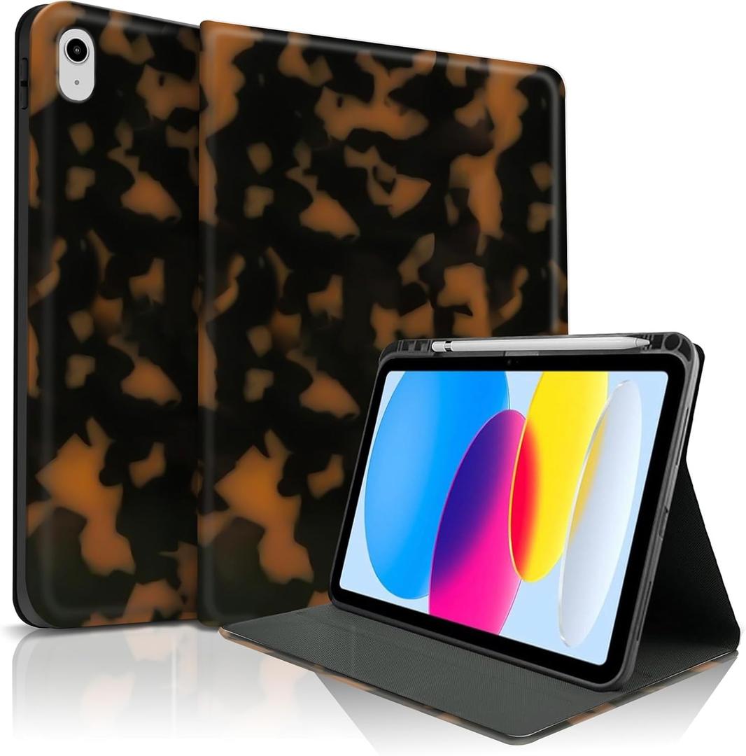 Case for iPad 11th (A16) 11-inch 2025 / 10th Generation 10.9-inch 2022, Cool Tortoiseshell Print Trendy Design Stand Folio Case with Pencil Holder, Anti-Slip and Anti-Shock - Turtleshell