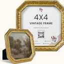 97 Decor 4x4 Vintage Picture Frame  Gold Antique Frame 4x4, Square Ornate Frames 4 X 4 With Glass Front For Tabletop Photo Display And Wall Hanging, Vintage Wall Decor