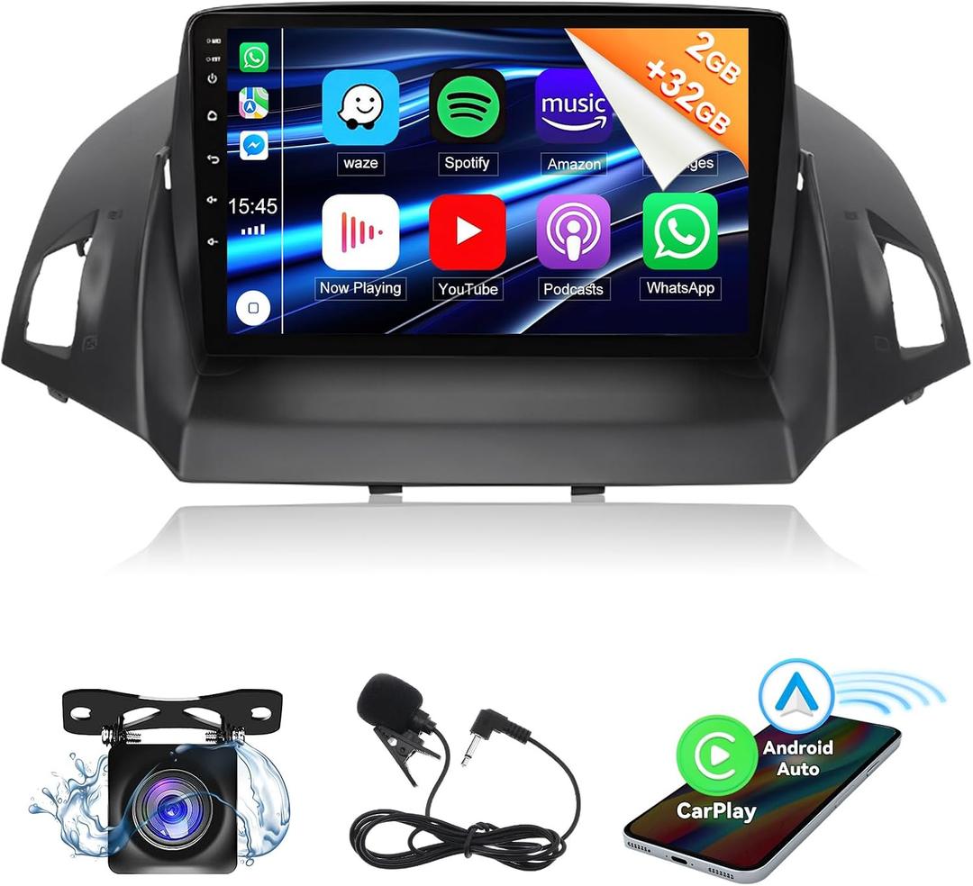 Android 13.0 Double Din Car Stereo for Ford Escape 2013-2016 9 Inch HD Touch Screen Car Audio Receiver with GPS Navigation Bluetooth Head Unit Supports Backup Camera 2G+32G