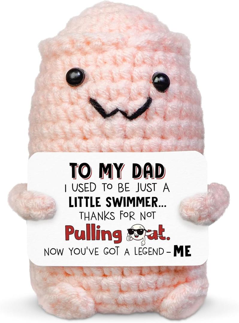 Funny Dad Gifts from Daughter Son - Emotional Support Crochet Wiener - Birthday Gag Gifts for Dad Who Wants Nothing, Funny Gag Gift for Men Birthday, White Elephant Gift Ideas (Blush  Fun Humor)