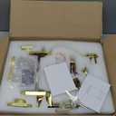 Double Front Door Handle Set with Dummy and Deadbolt, Brushed Gold Entry Front Door Lock Set with Gold Classic Half Grip Curved Door Handle for Exterior Doors or Office, Satin Brass