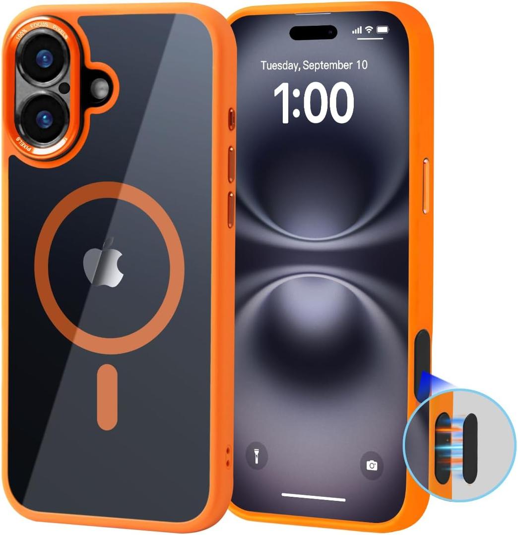 2 x for iPhone 16 Plus case Orange, Compatible with magsafe, Military Grade Protection, Shock Resistant Slim Magnetic Case, Fingerprint Resistant, Lens Full Cover for iPhone 16 Plus (6.7")