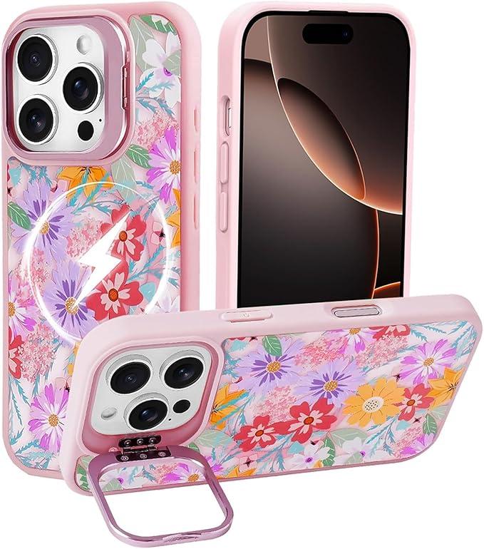J.west Compatible with iPhone 16 Pro Max Case 6.9" Case,Leopard Compatible with Magsafe with Kickstand Shockproof Bumper Animal Rugged Clear Phone Cover Cases (Pink Spring, for iPhone 16 Pro Max)