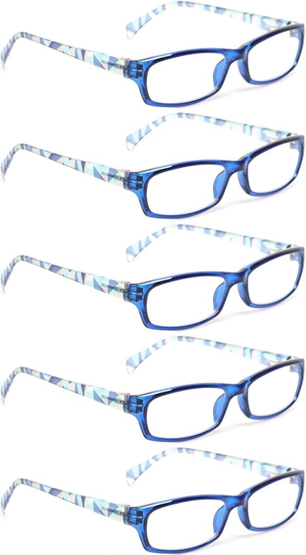 Kerecsen Reading Glasses 5 Pairs Fashion Ladies Readers Spring Hinge with Pattern Print Eyeglasses for Women (Blue, 2.0, x)