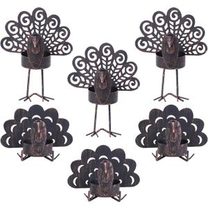 YEAHOME Thanksgiving Decorations, Set of 6 Metal Turkey Candle Holders for Thanksgiving Table Decor, Sitting Standing Bronze Turkey Tea Light Holder for Home Mantle Table Centerpieces Fall Decor