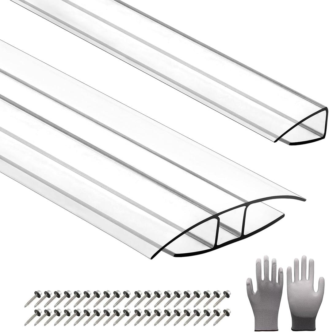 20 Pack Polycarbonate Connectors for 6 MM Panels - 6 PCS 4FT H-Channel & 14PCS 2FT U-Trim Edge Trims, Heavy Duty Panel Joiners for Greenhouse, Patio and Roof Panels