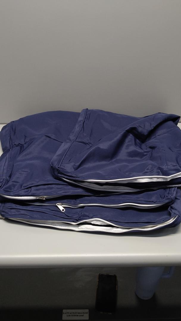 Cushion Covers, Cases with Zipper, Set of Three, Dark Blue, (40x17x3 -1 Pc ), (17,5x17x2 - 2 Pcs)