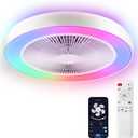 2-in-1 Low Profile Ceiling Fan with Light, 20 Caged Safety Design for Kids - RGB Color, Smart APP/Remote Control, Quiet Flush Mount DC Motor, Ideal for Bedroom/Living Room/Kitchen, White