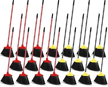 WILLBOND 20 Pcs Heavy Duty Broom Outdoor Indoor Commercial Angle Brooms Bulk for Courtyard Garage Lobby Mall Market Floor Home Kitchen Room Office Pet Hair Rubbish 54 Inch(Red, Yellow)