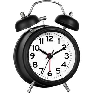 AKCISOT Loud Alarm Clock for Heavy Deep Sleepers,3 Inches Analog Metal Twin Bell Clocks Battery Operated with Backlight for Bedroom Bseide, Old Fashioned for Desk Home Decoration (Black White)