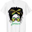 Jamaican Girl Jamaica Flag Pride Black Woman Afro Messy Bun T-Shirt 2XL